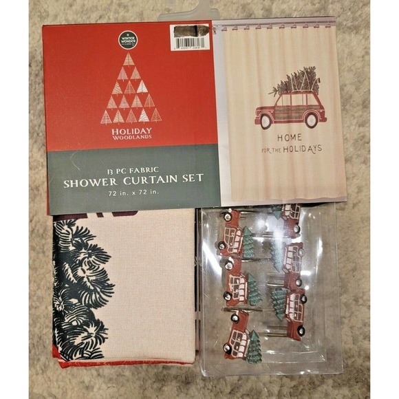 NEW Holiday Woodlands Christmas - Woody With Tree - Shower Curtain and Hooks - Picture 3 of 6